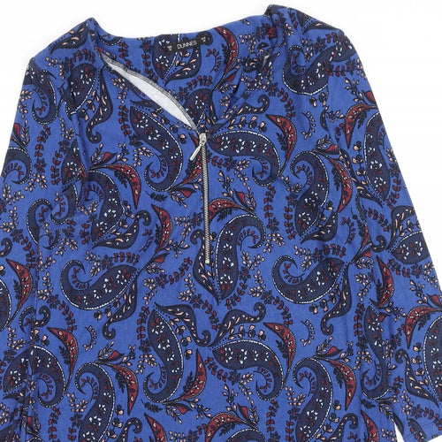 Dunnes Stores Womens Blue Geometric Viscose Fit & Flare  Size 10  Round Neck