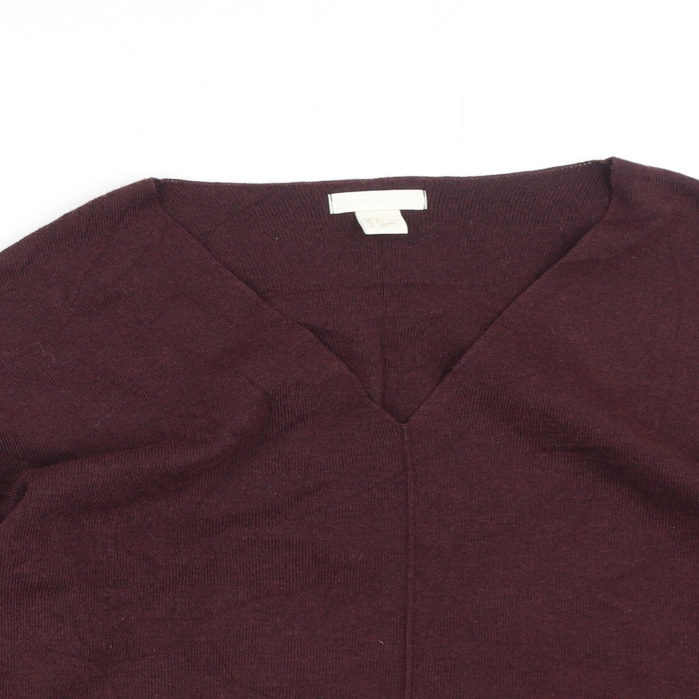 H&M Womens Purple V-Neck  Polyester Pullover Jumper Size M
