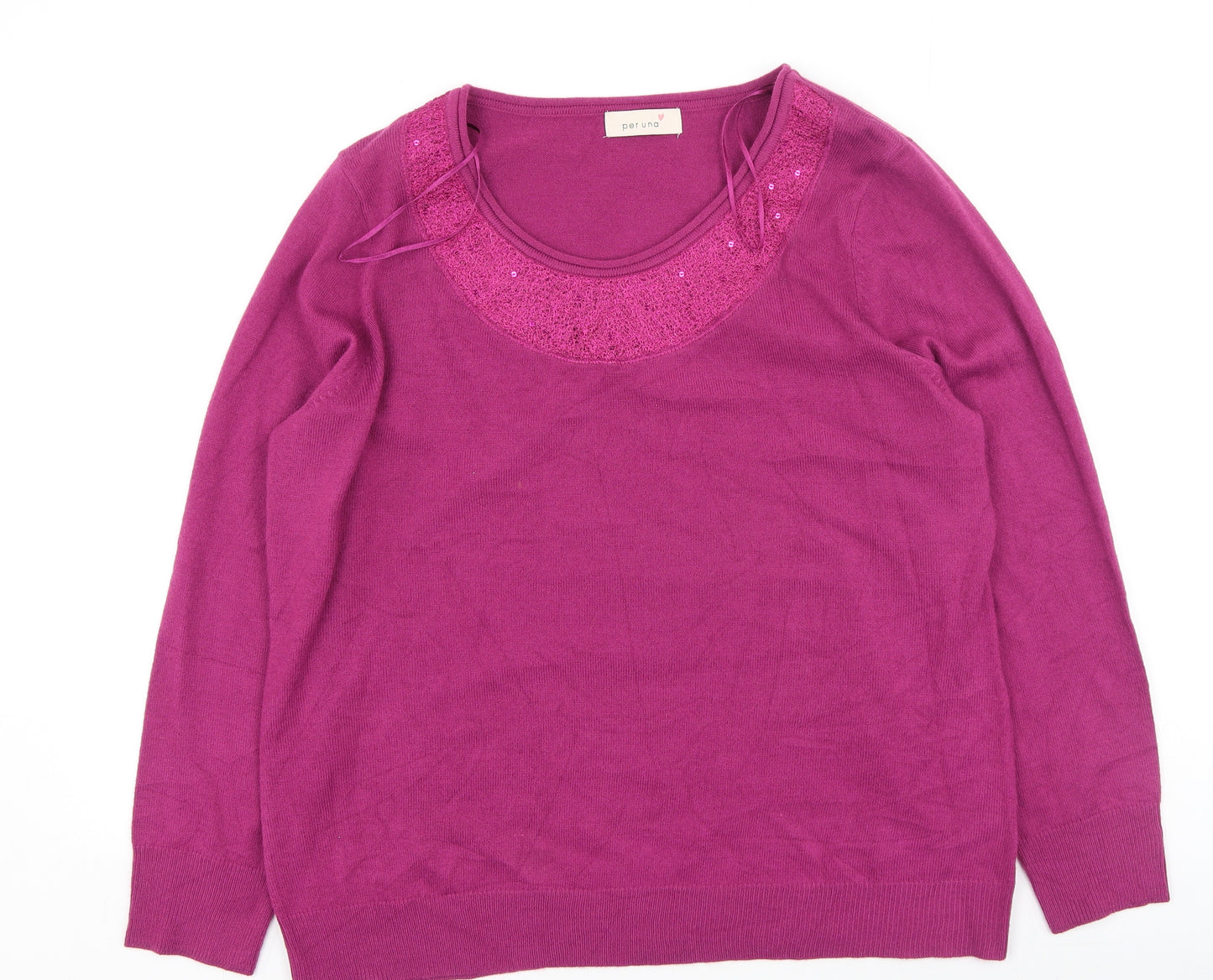 Per Una Womens Purple Round Neck  Acrylic Pullover Jumper Size 20