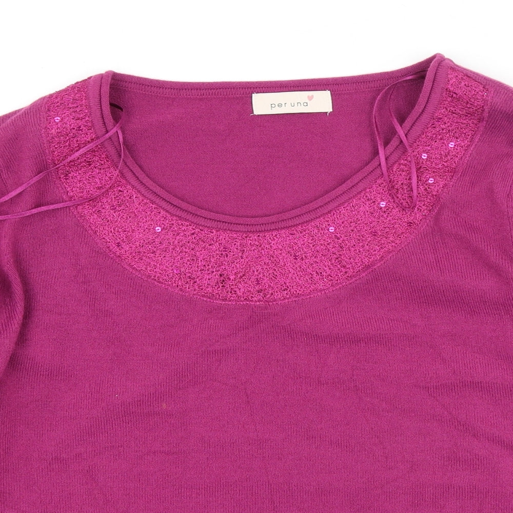 Per Una Womens Purple Round Neck  Acrylic Pullover Jumper Size 20