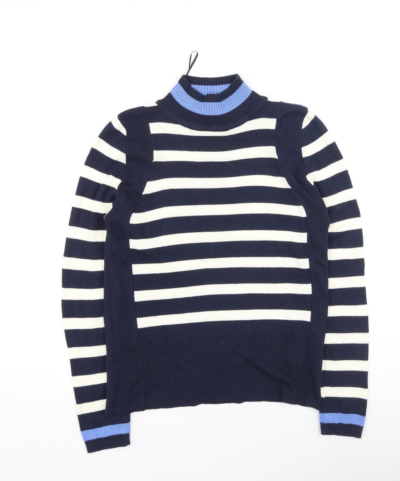 Marks and Spencer Womens Blue High Neck Striped Acrylic Pullover Jumper Size 12