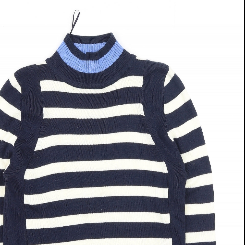 Marks and Spencer Womens Blue High Neck Striped Acrylic Pullover Jumper Size 12