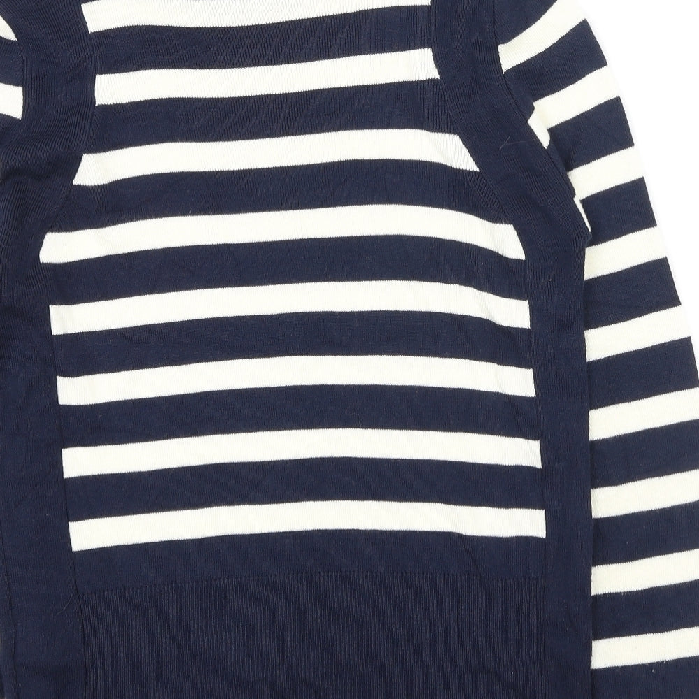 Marks and Spencer Womens Blue High Neck Striped Acrylic Pullover Jumper Size 12