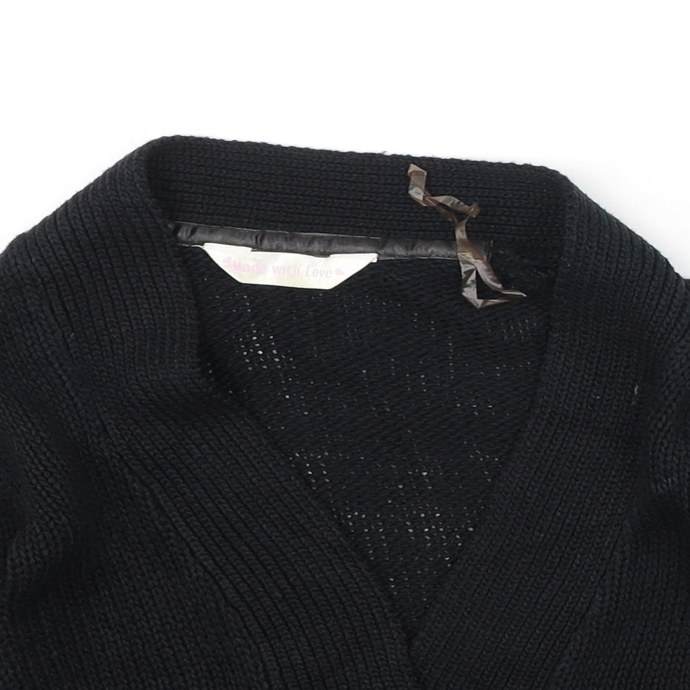 Preworn Girls Black V-Neck  Acrylic Cardigan Jumper Size 4-5 Years