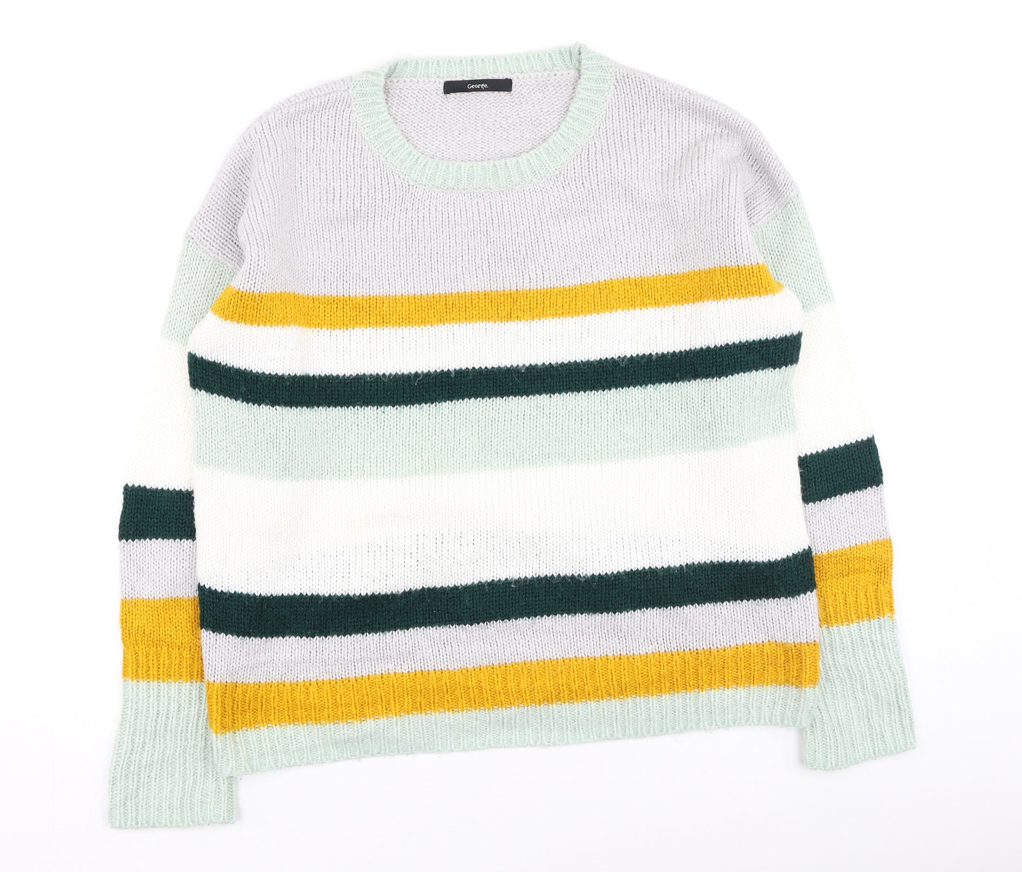 George  Womens Multicoloured Round Neck Striped Acrylic Pullover Jumper Size 12