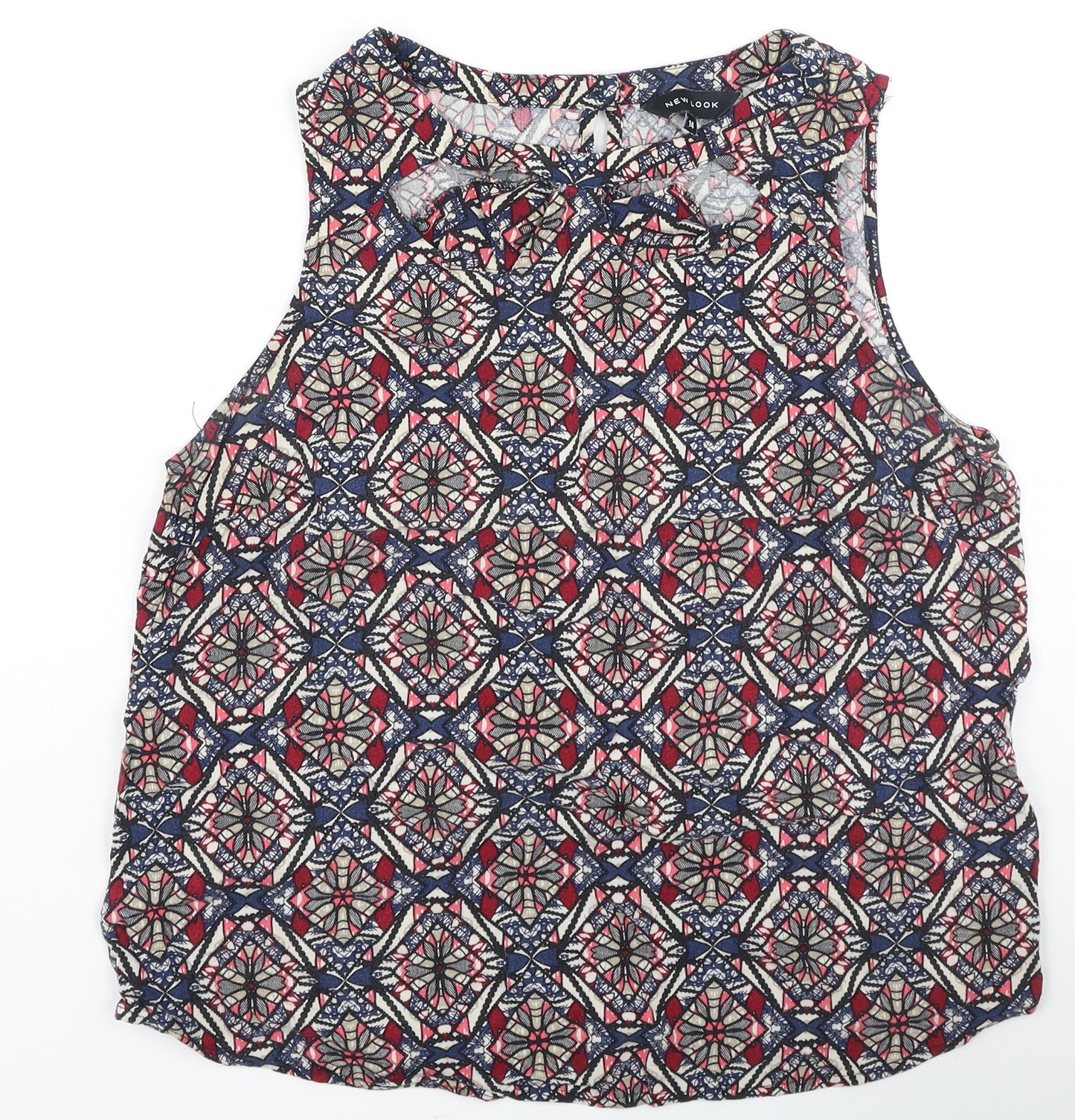 New Look Womens Multicoloured Geometric Viscose Camisole Tank Size 14 Round Neck