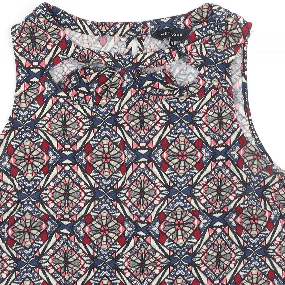 New Look Womens Multicoloured Geometric Viscose Camisole Tank Size 14 Round Neck