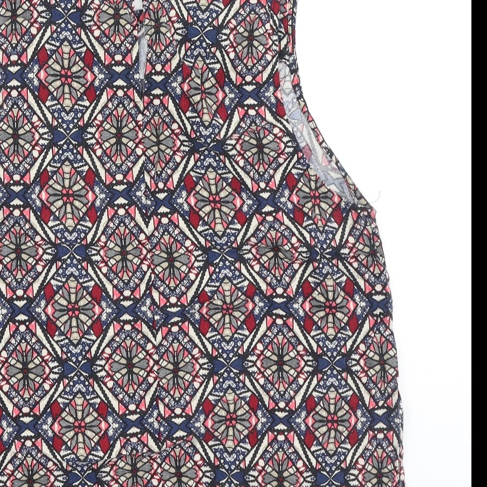 New Look Womens Multicoloured Geometric Viscose Camisole Tank Size 14 Round Neck