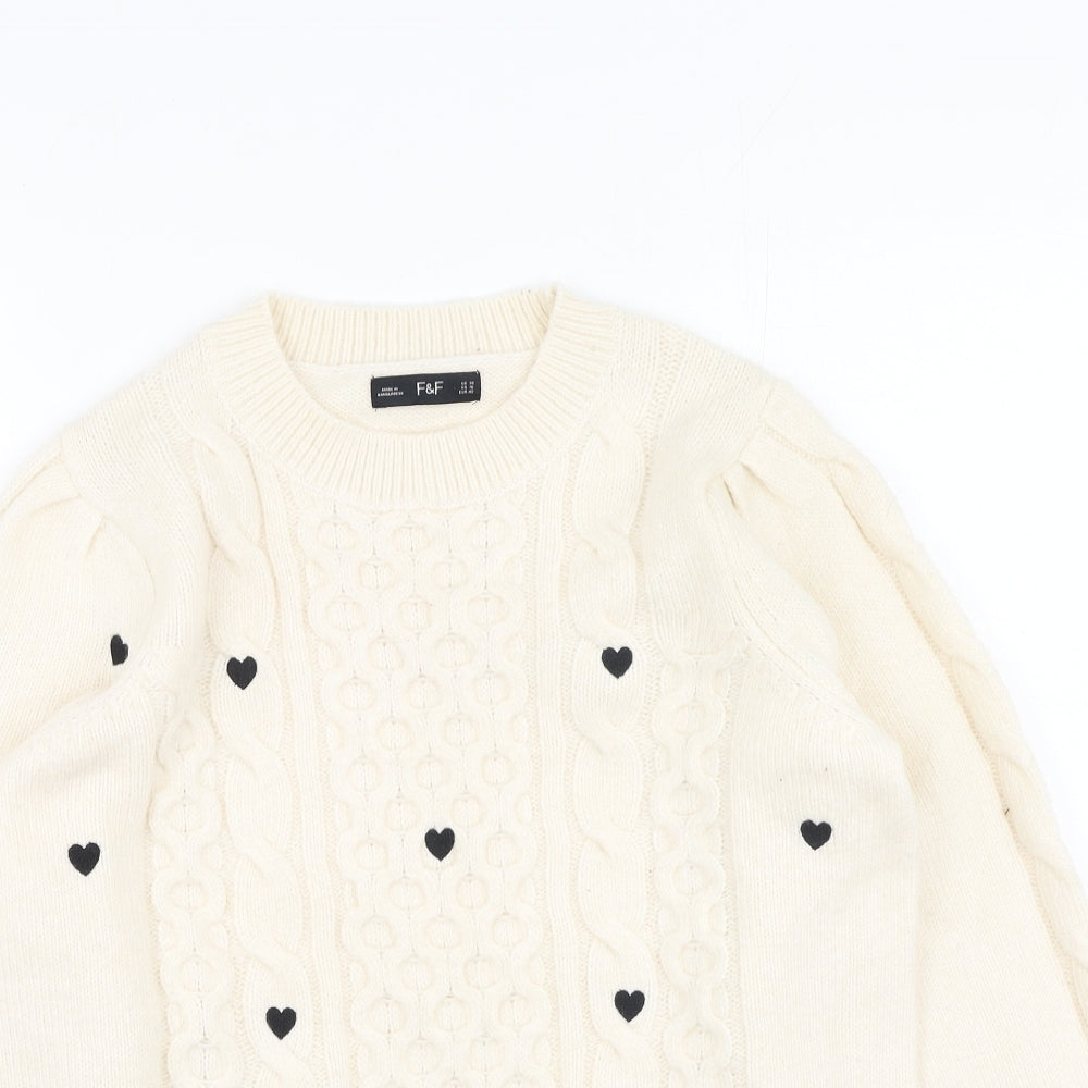 F&F Womens Beige Round Neck  Acrylic Pullover Jumper Size 14