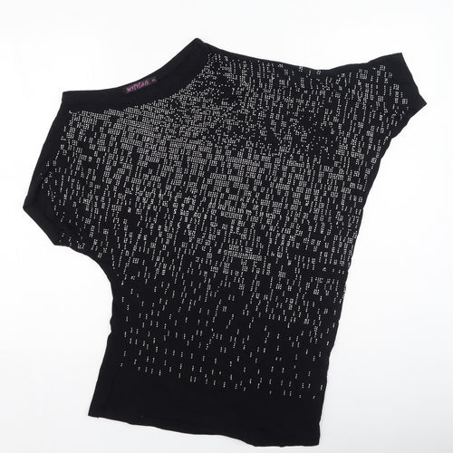 Annie Womens Black  Cotton Basic Blouse Size M Round Neck