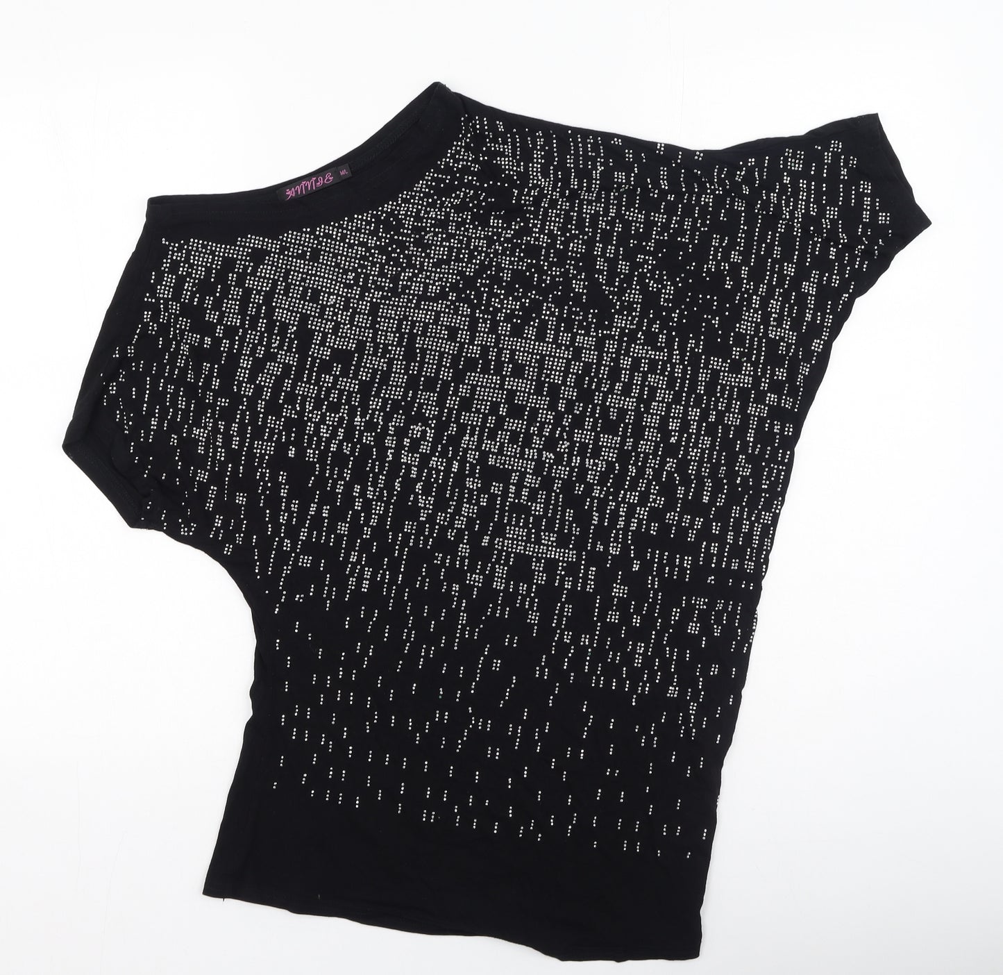 Annie Womens Black  Cotton Basic Blouse Size M Round Neck