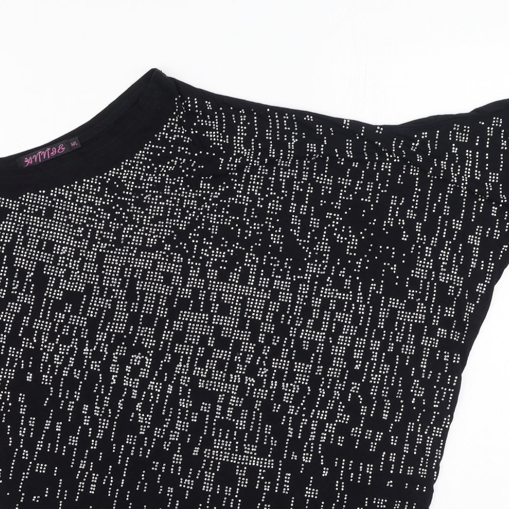 Annie Womens Black  Cotton Basic Blouse Size M Round Neck