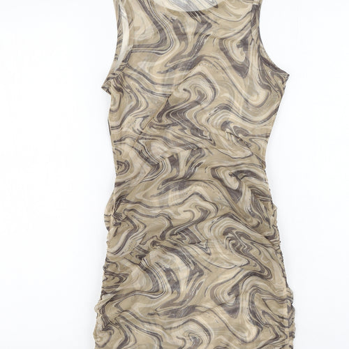 Preworn Womens Brown Camouflage Polyester Bodycon  Size S  Round Neck
