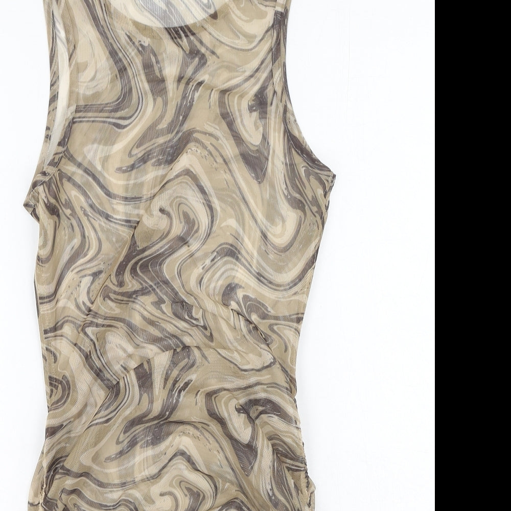 Preworn Womens Brown Camouflage Polyester Bodycon  Size S  Round Neck