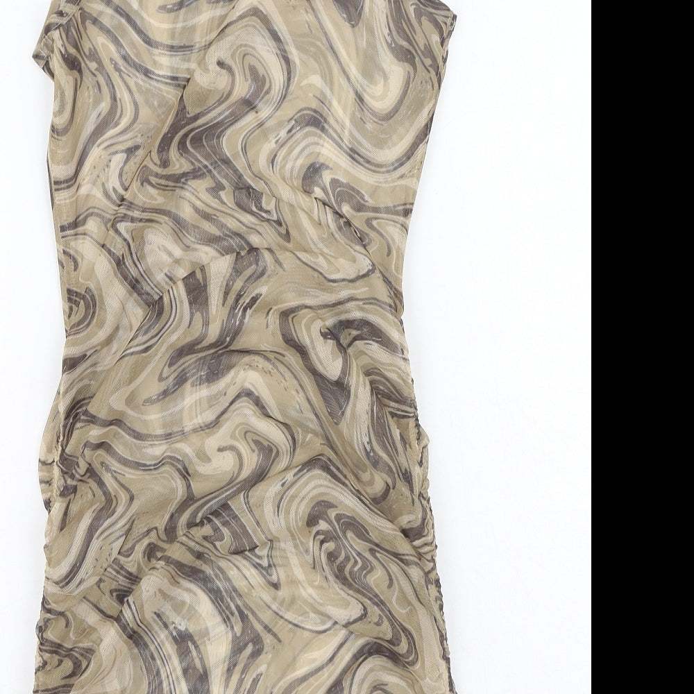 Preworn Womens Brown Camouflage Polyester Bodycon  Size S  Round Neck