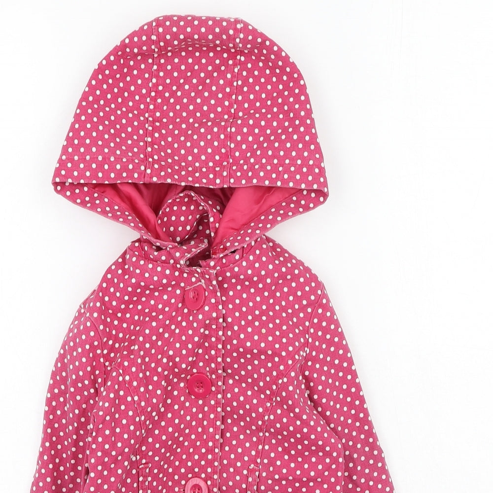 Preworn Girls Pink Polka Dot  Basic Coat Coat Size 4-5 Years