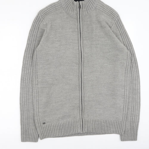 Kensington Mens Grey High Neck  Acrylic Full Zip Jumper Size L