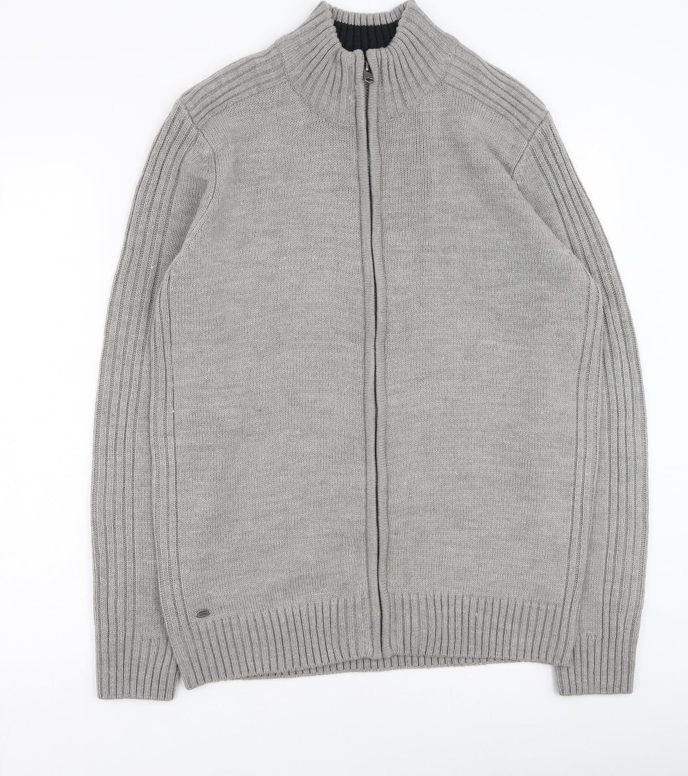Kensington Mens Grey High Neck  Acrylic Full Zip Jumper Size L