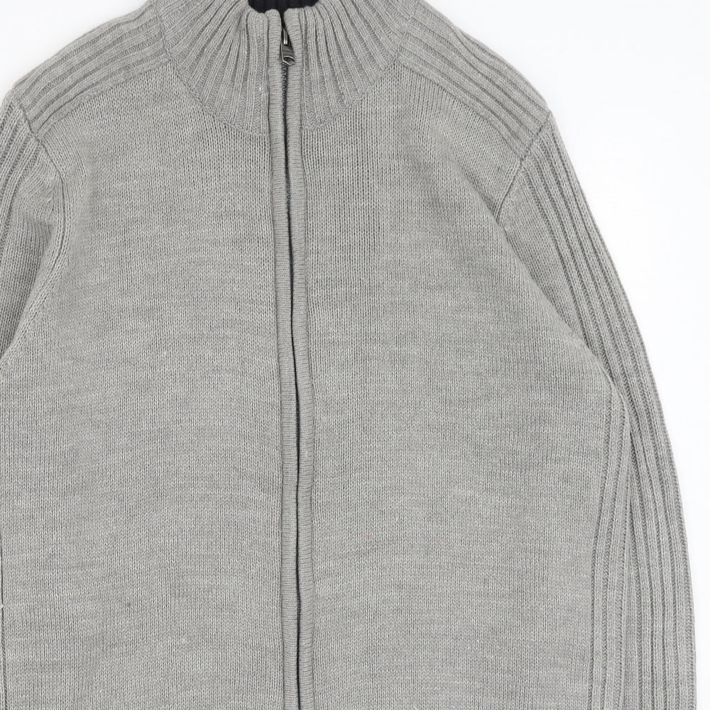 Kensington Mens Grey High Neck  Acrylic Full Zip Jumper Size L