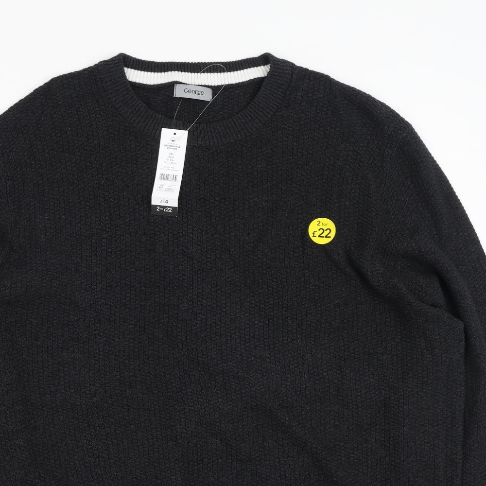 George  Mens Blue Round Neck  Cotton Pullover Jumper Size 3XL