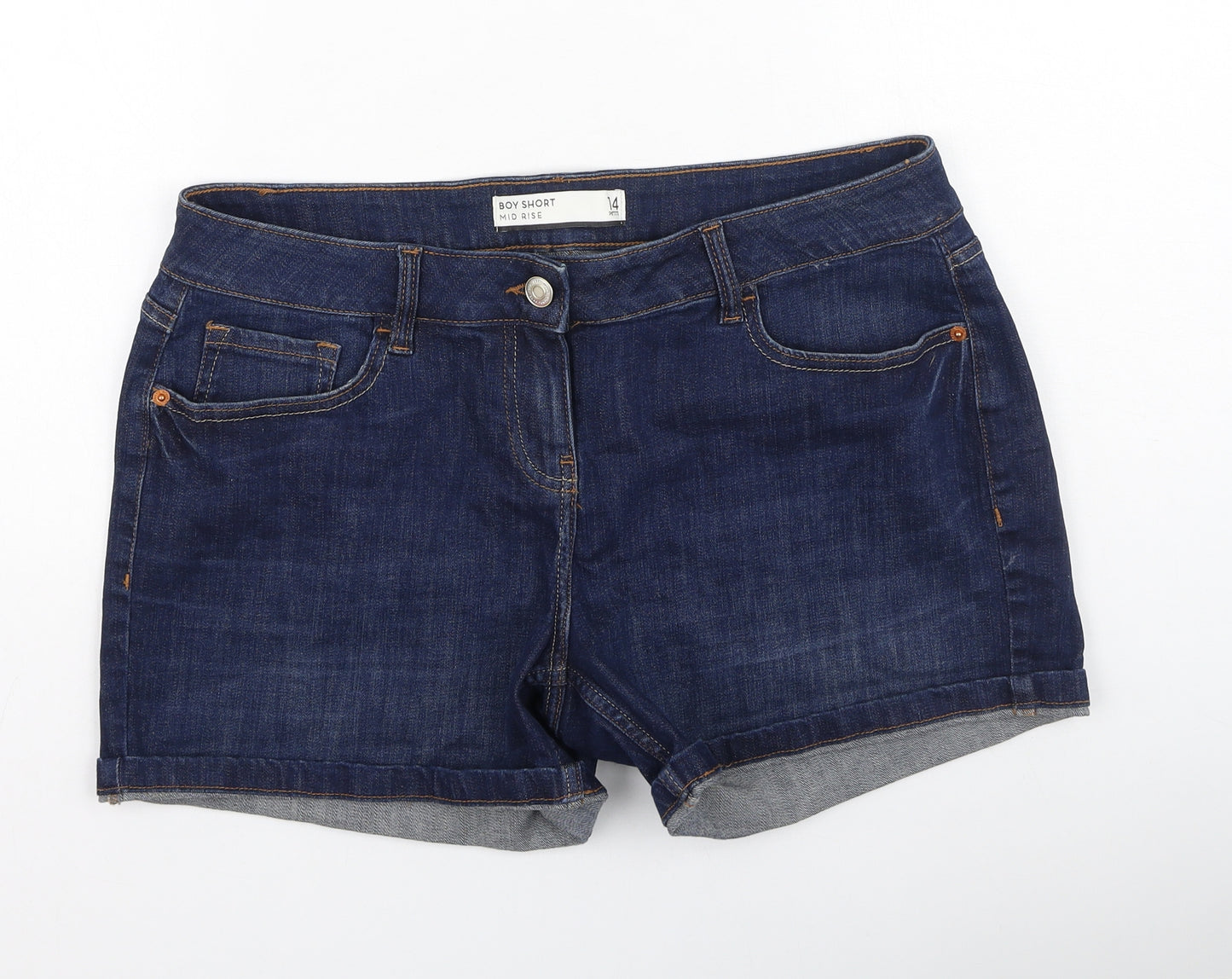 NEXT Womens Blue  Cotton Mom Shorts Size 14 L5.5 in Regular