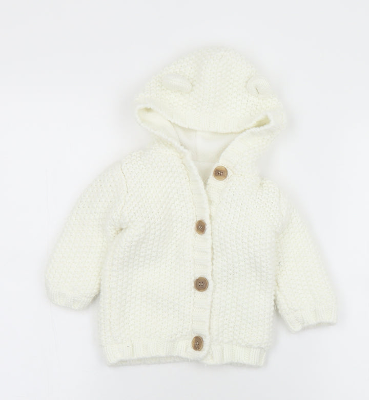 Goerge White Acrylic Cardigan Jumper Size 6-9 Months Button
