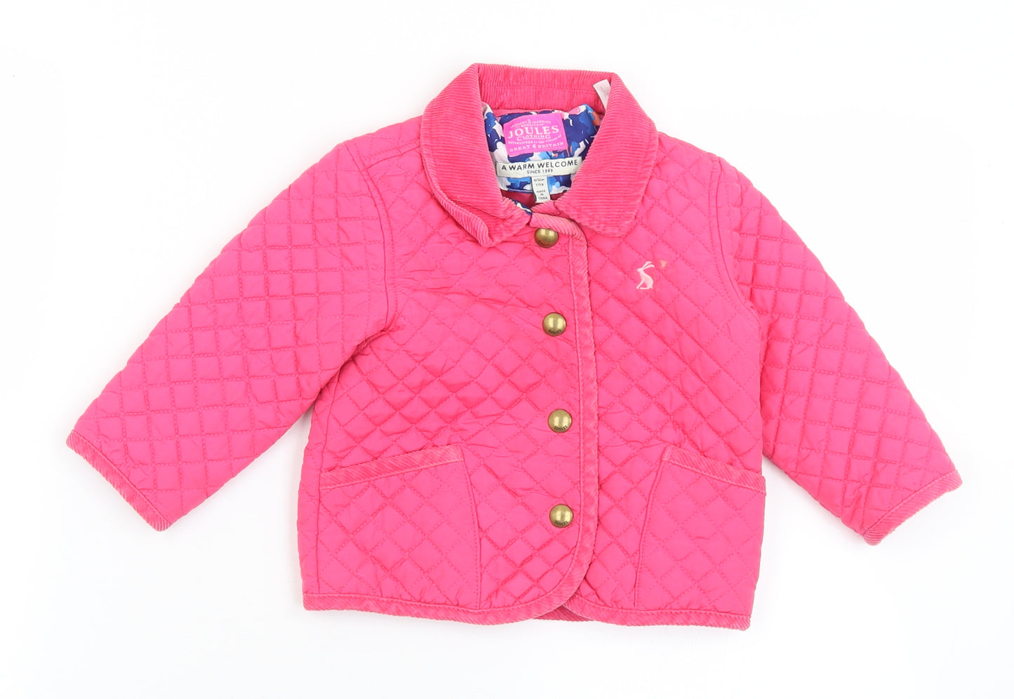 Joules Girls Pink   Quilted Coat Size 9-12 Months   Snap