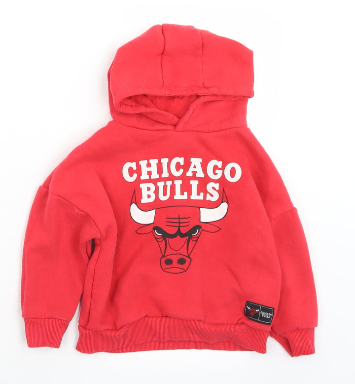 Primark Boys Red  Cotton Pullover Hoodie Size 2-3 Years   - Chicago Bulls