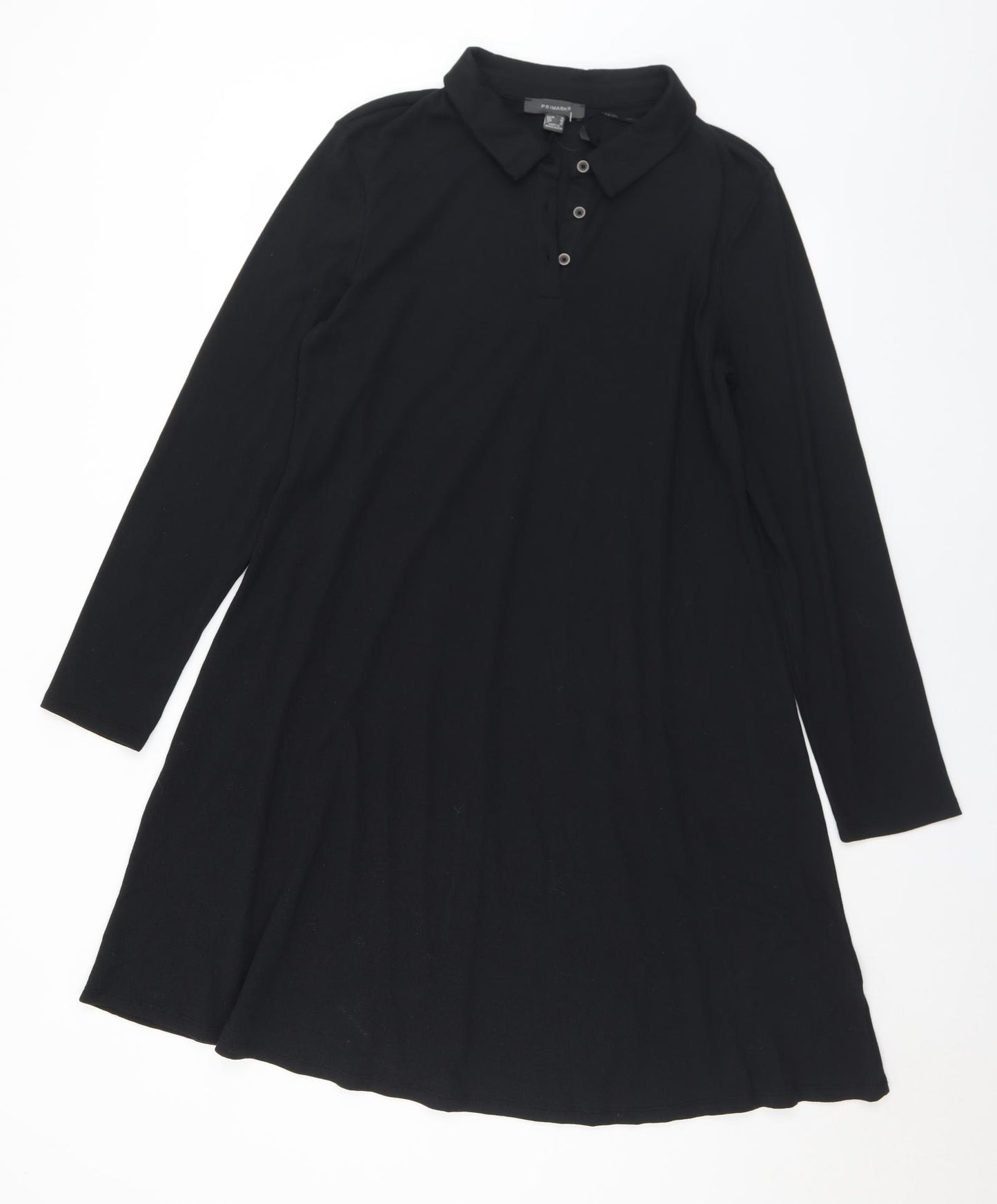 Primark Womens Black  Cotton Jumper Dress  Size 18  Collared Button