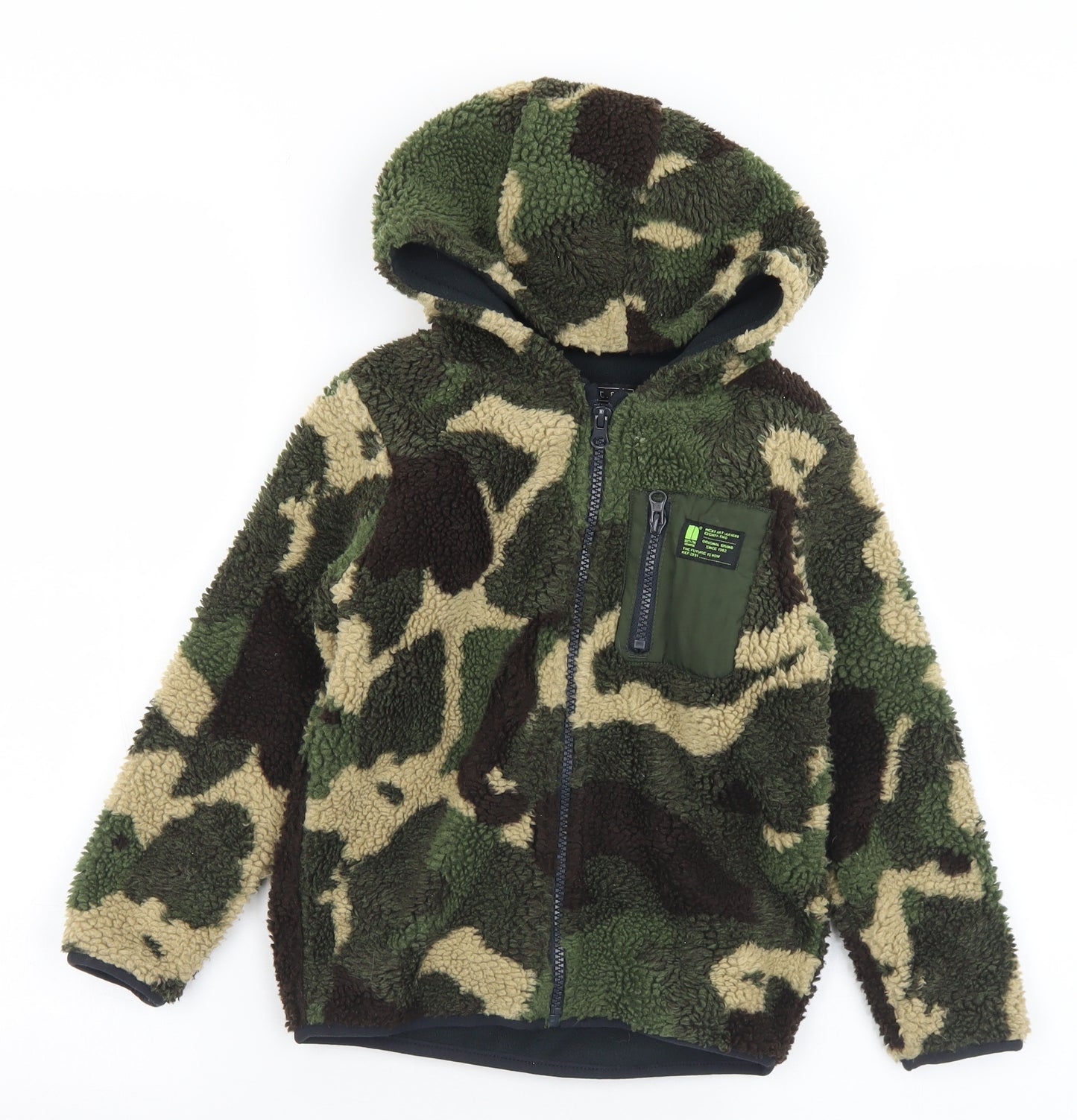 NEXT Boys Green Collared Camouflage Polyester Full Zip Jumper Size 6 Years  Zip