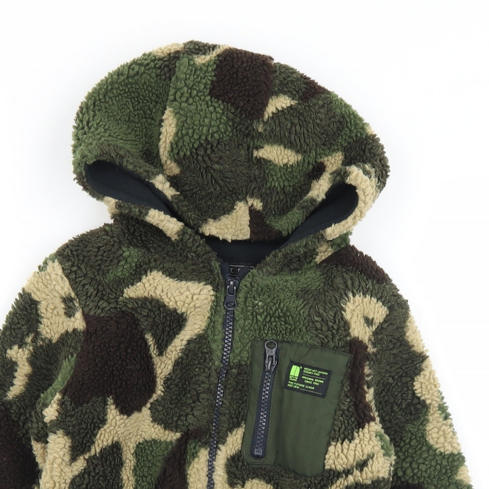 NEXT Boys Green Collared Camouflage Polyester Full Zip Jumper Size 6 Years  Zip