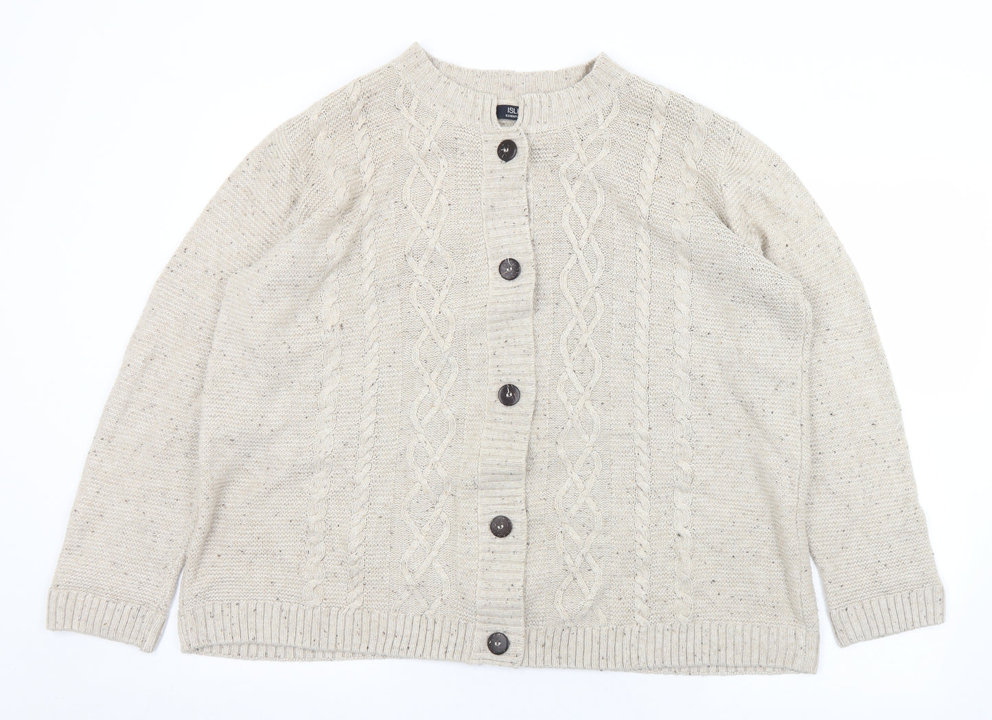 EWM Mens Beige Round Neck  Acrylic Cardigan Jumper Size L