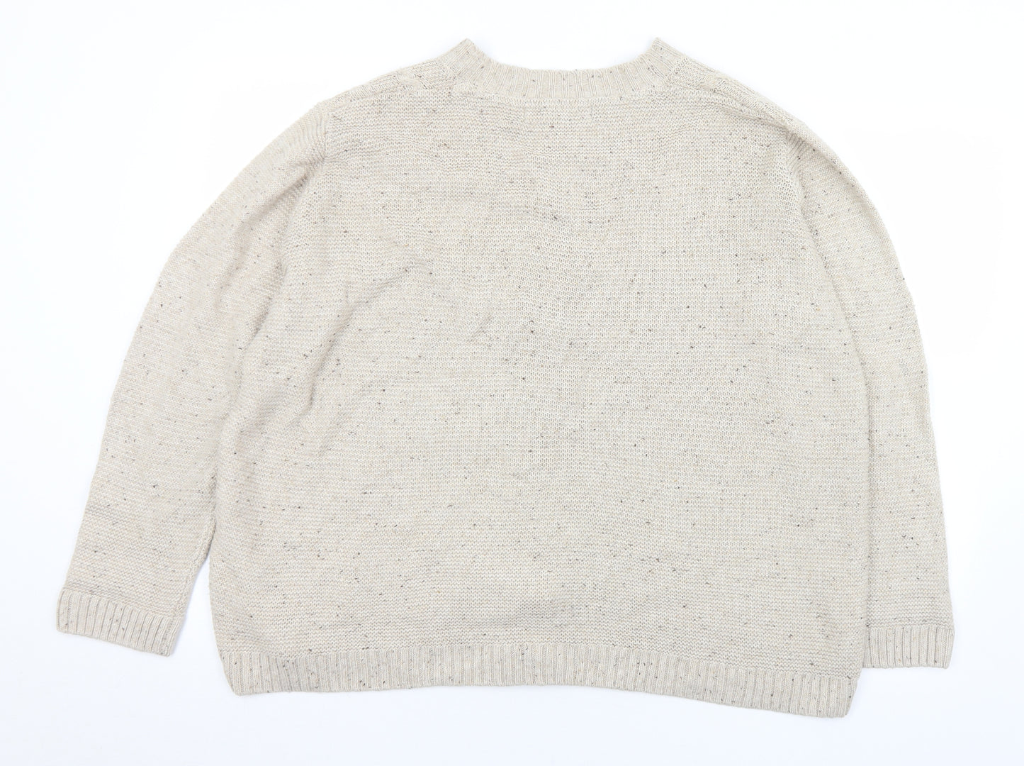 EWM Mens Beige Round Neck  Acrylic Cardigan Jumper Size L