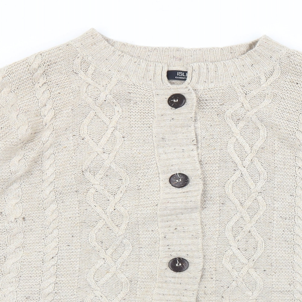 EWM Mens Beige Round Neck  Acrylic Cardigan Jumper Size L