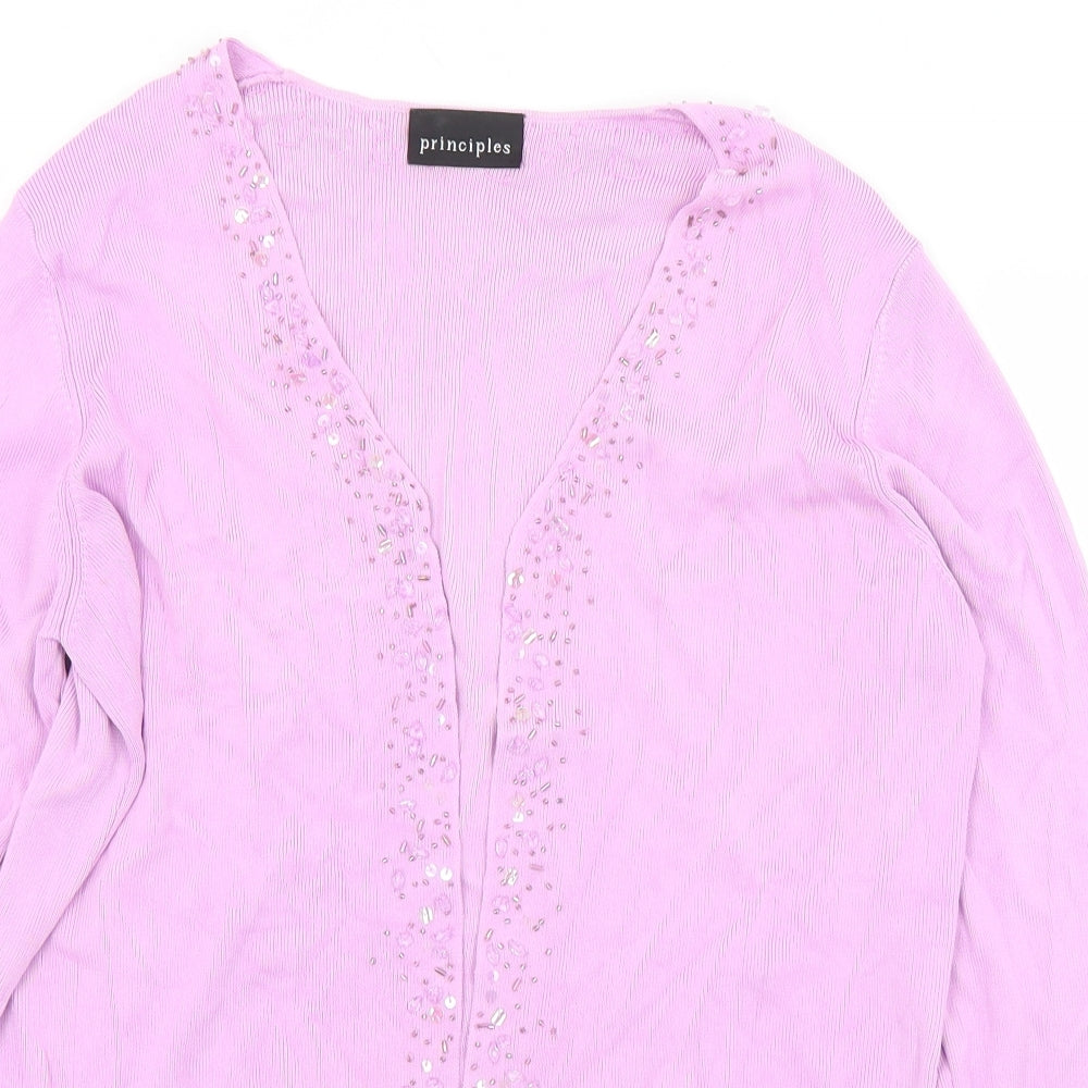 Principles Womens Purple Collared  Viscose Cardigan Jumper Size 16