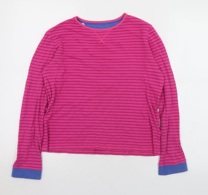 John Lewis Girls Pink Round Neck Striped Cotton Pullover Jumper Size 13 Years