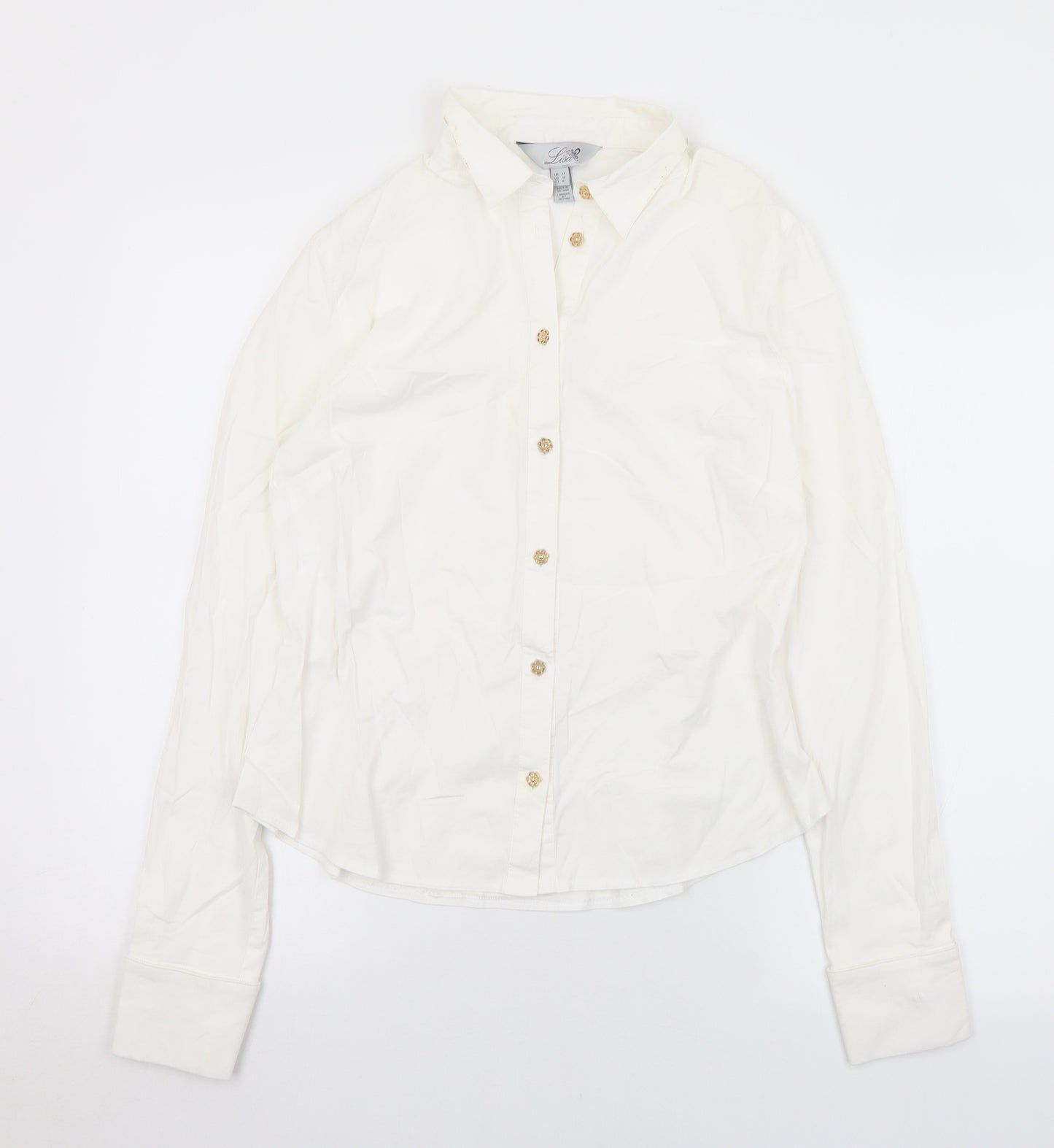 Lisa Womens White  Cotton Basic Blouse Size 14 Collared