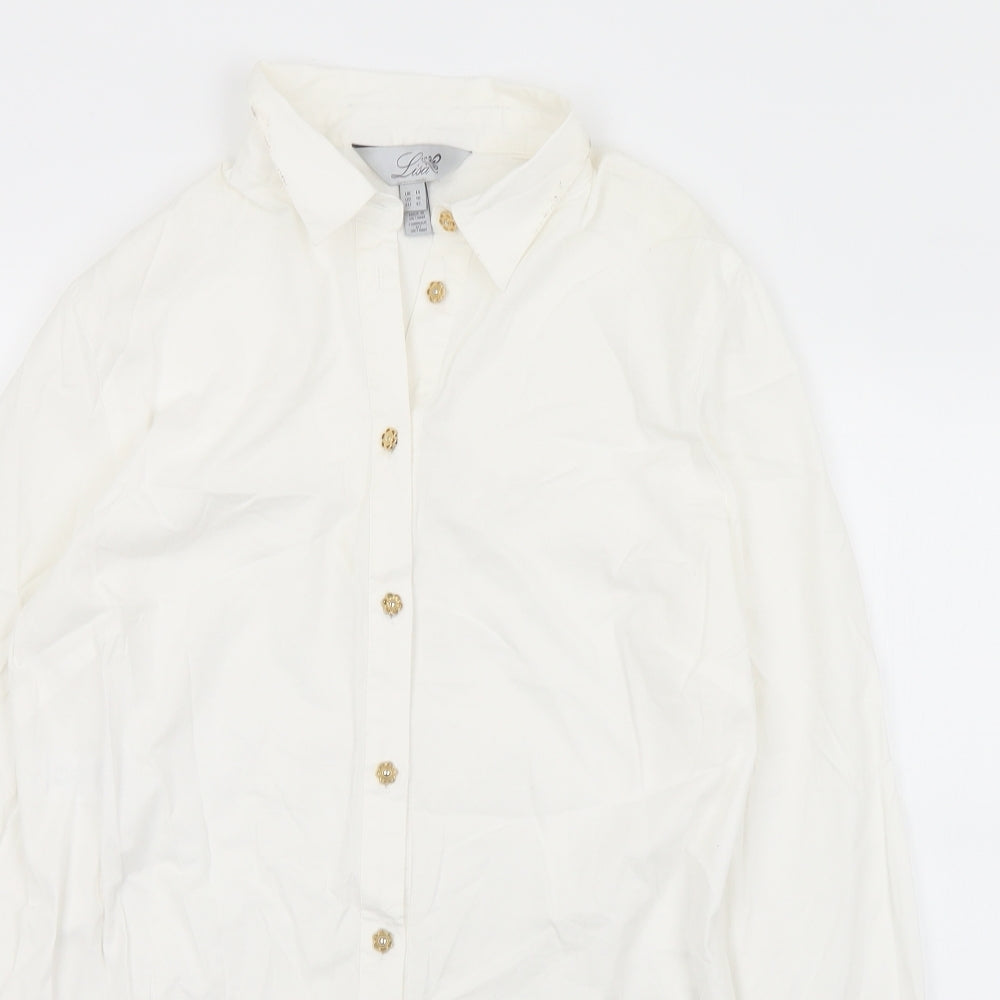 Lisa Womens White  Cotton Basic Blouse Size 14 Collared