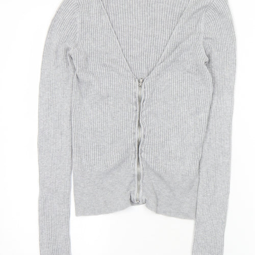Divided Womens Grey V-Neck  Viscose Full Zip Jumper Size S