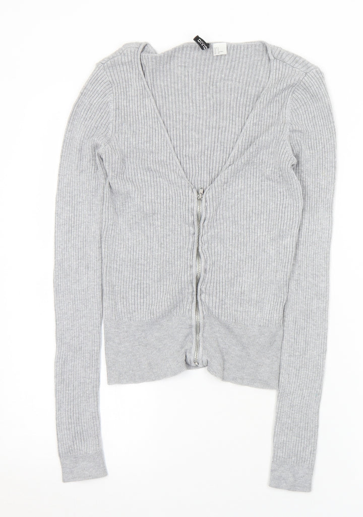 Divided Womens Grey V-Neck Viscose Full Zip Jumper Size S