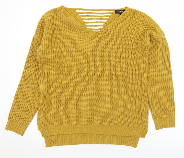 Cameo Rose Womens Yellow V-Neck  Acrylic Pullover Jumper Size 10
