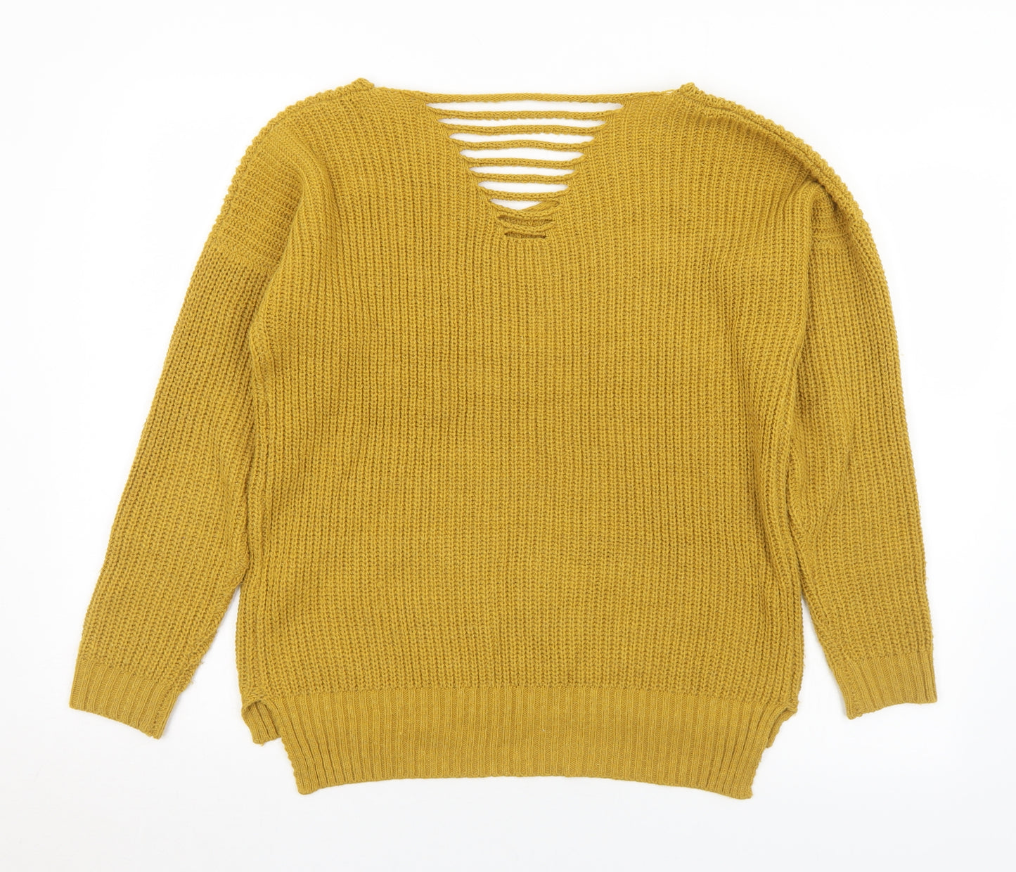 Cameo Rose Womens Yellow V-Neck  Acrylic Pullover Jumper Size 10