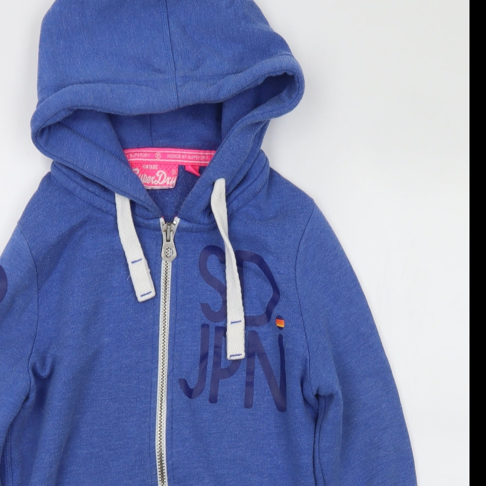Superdry Womens Blue  Cotton Full Zip Hoodie Size M   - Logo