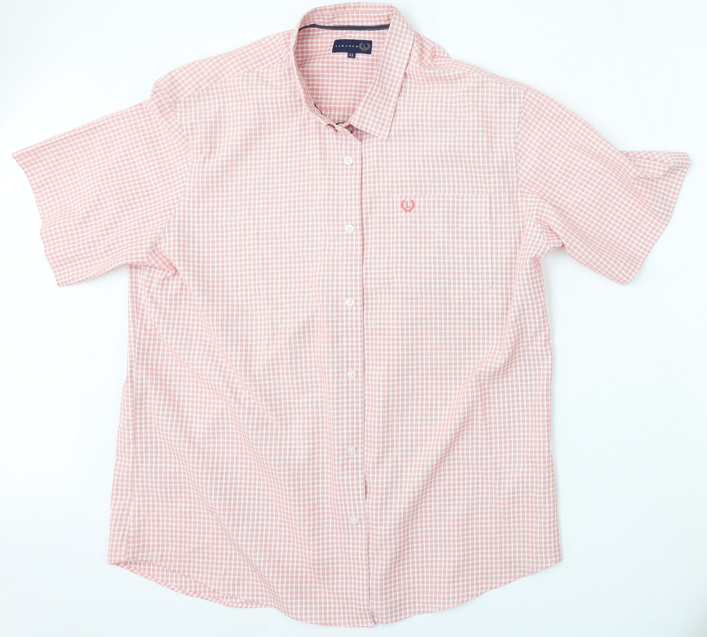 Lincoln Mens Red Check Polyester  Polo Size XL Collared