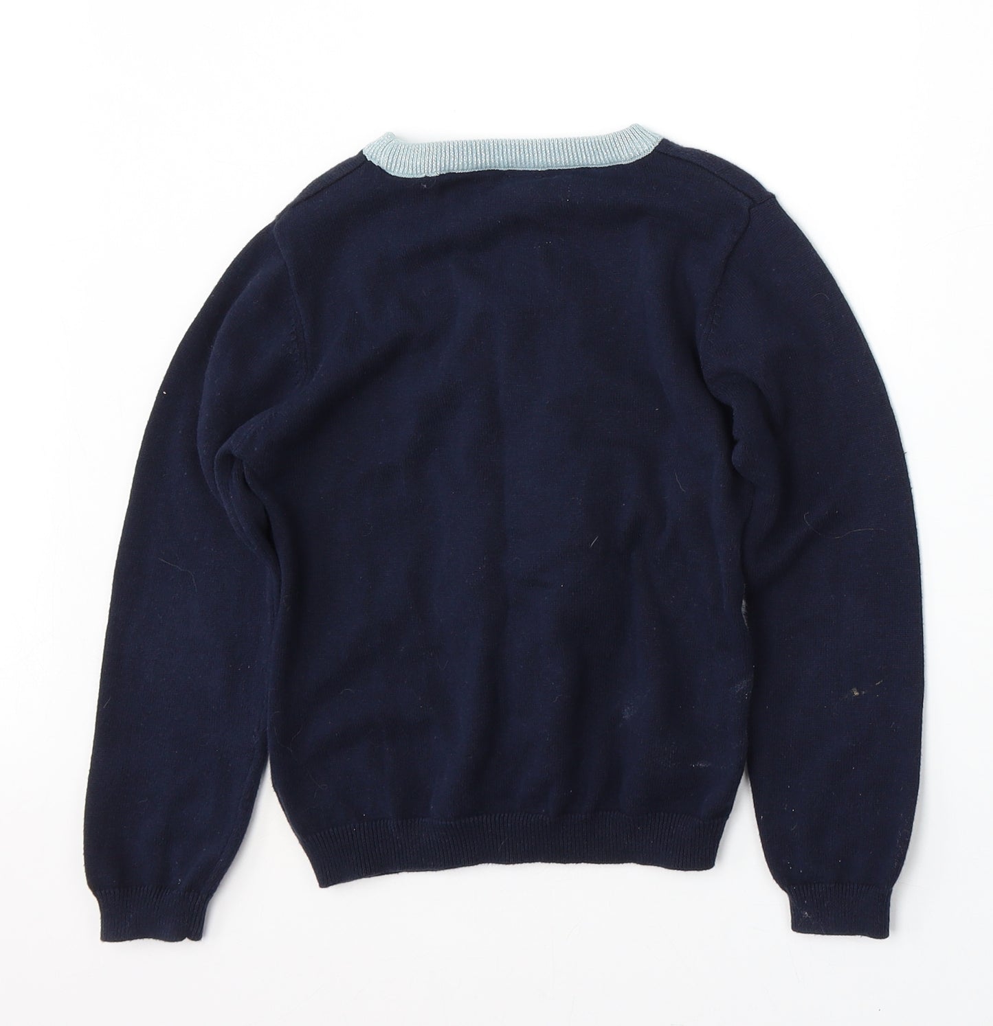 TU Girls Blue Round Neck  Cotton Pullover Jumper Size 7 Years