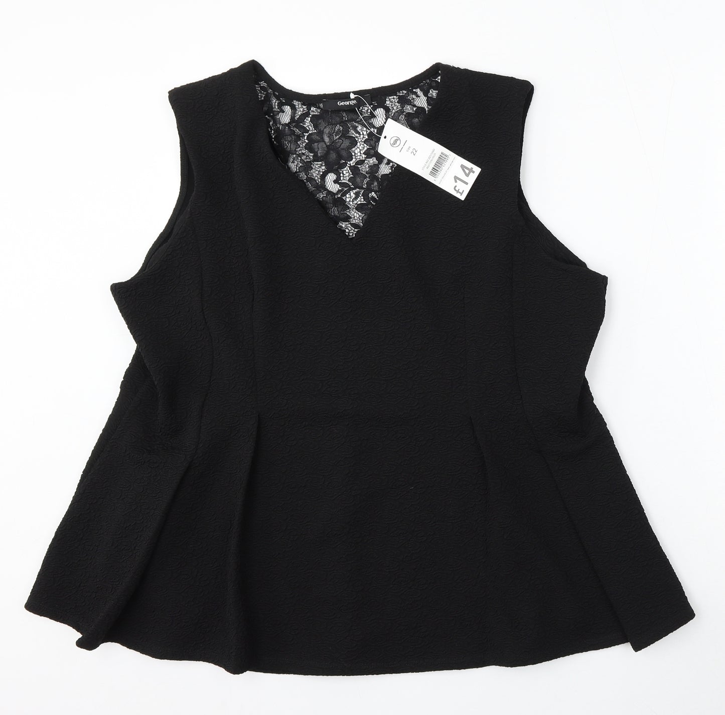 George Womens Black V-Neck  Cotton Vest Jumper Size 22