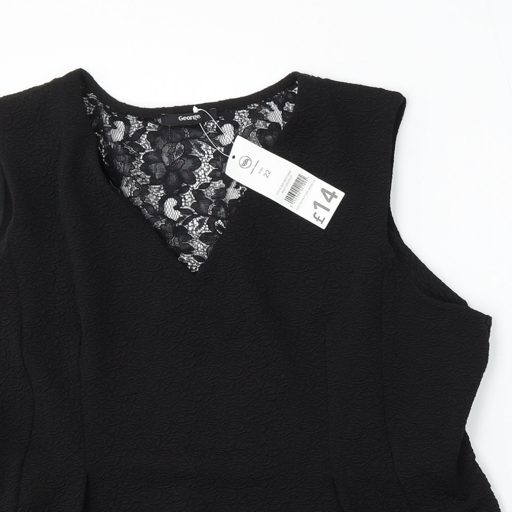 George Womens Black V-Neck  Cotton Vest Jumper Size 22
