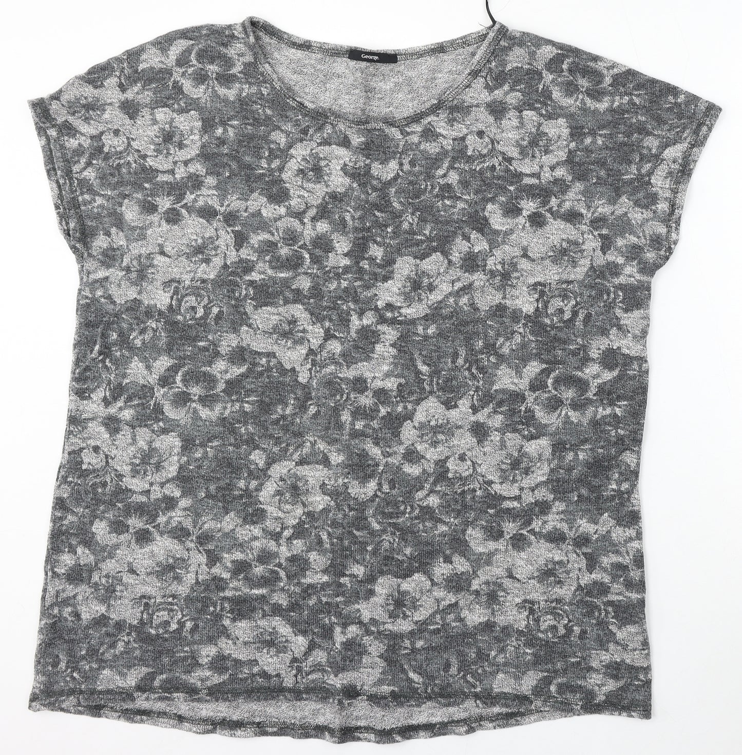 George Womens Grey Round Neck Floral Cotton Pullover Jumper Size 22