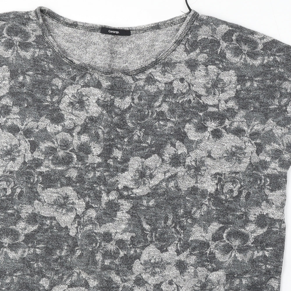George Womens Grey Round Neck Floral Cotton Pullover Jumper Size 22