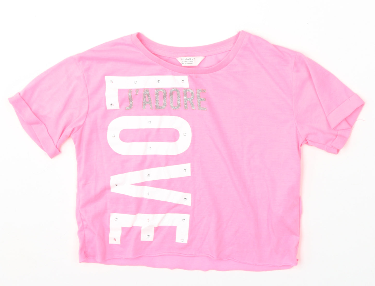 Primark Girls Pink  Polyester Basic T-Shirt Size 9-10 Years Round Neck